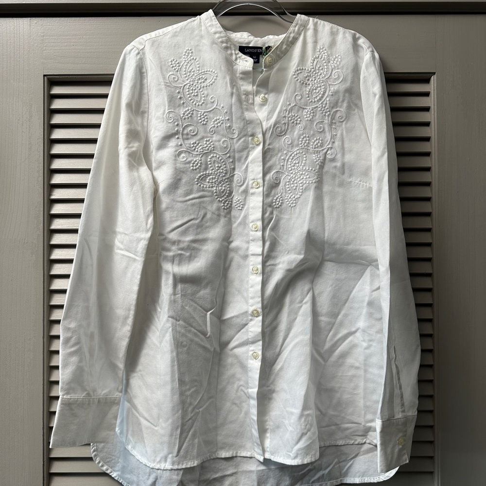 Lands' End White Embroidered Casual Shirt #0013